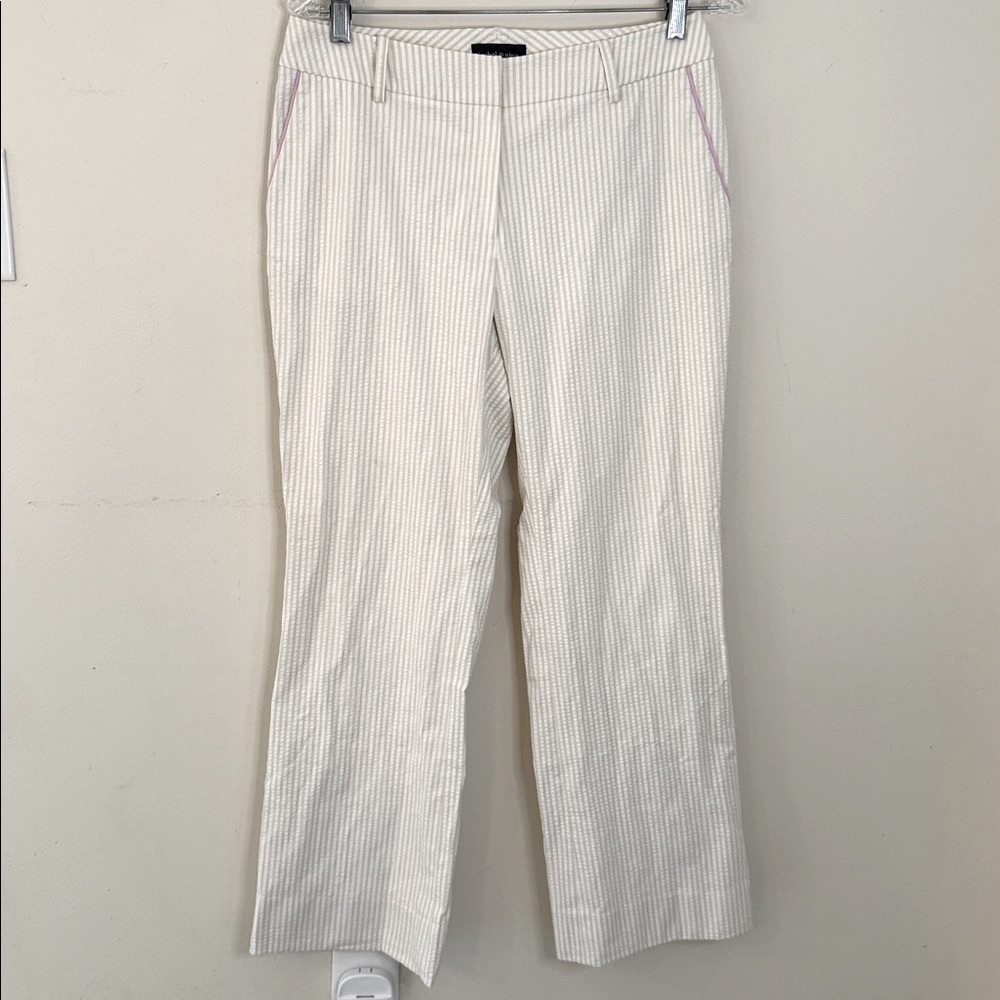 Isabel & Nina Striped tan white lined pants winter white pink trim pockets SZ 4
